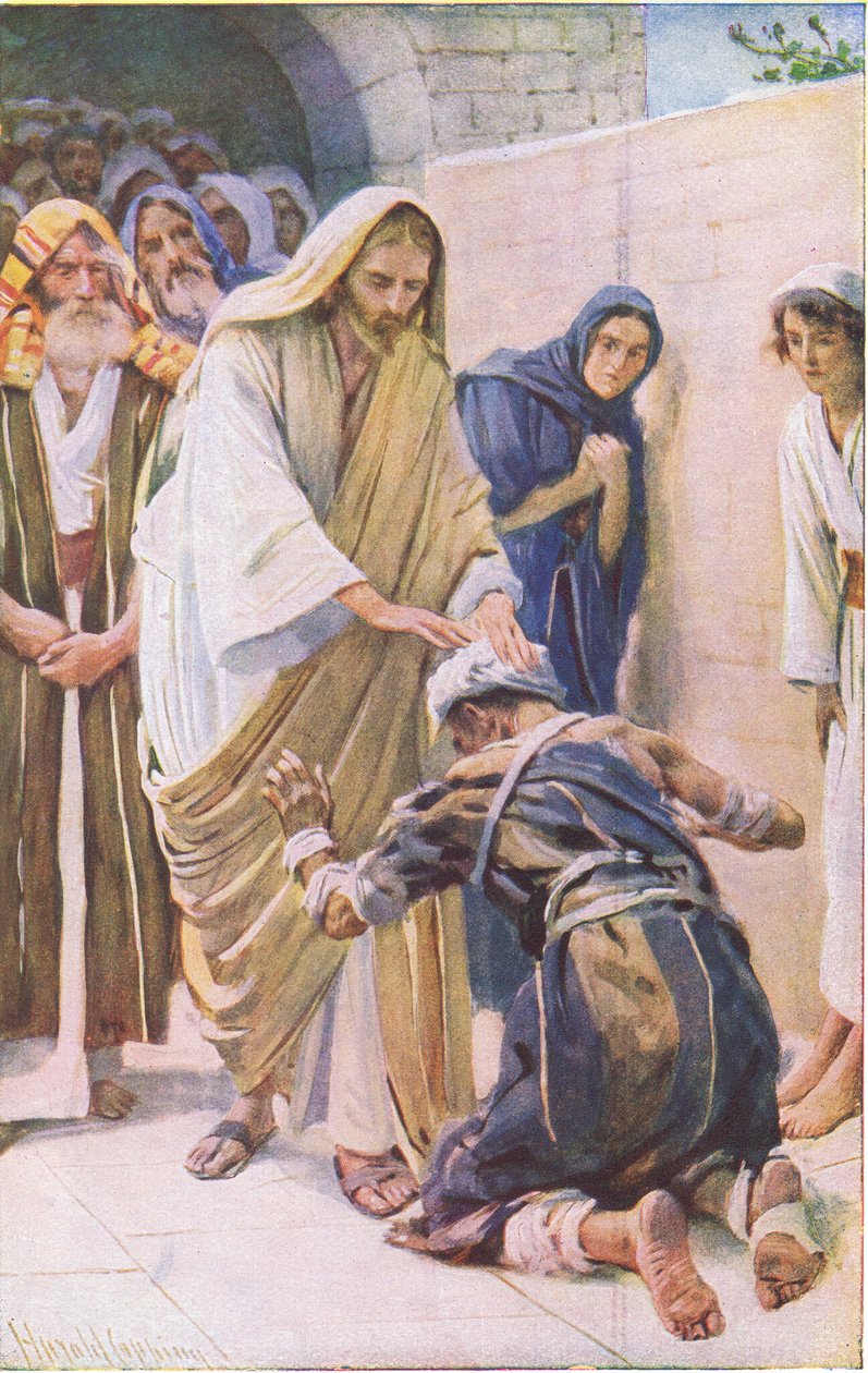 La guarigione del lebbroso, illustrazione da Harold Copping Pictures: The Crown Series, c.1920s da Harold Copping