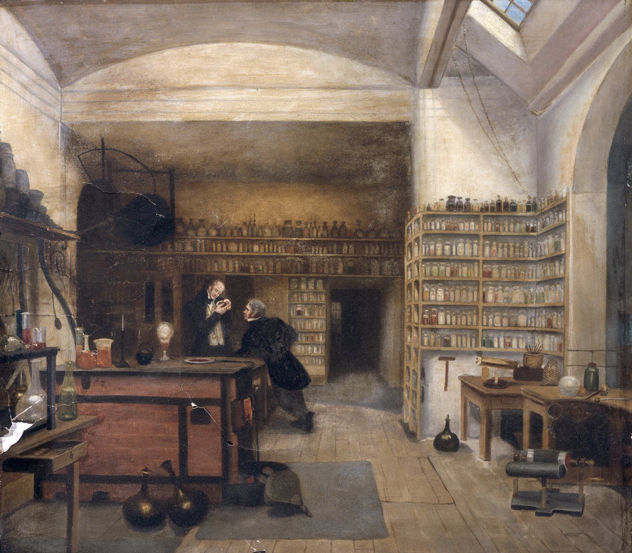 Michael Faraday (1791-1867) nel suo laboratorio nel seminterrato, 1852 da Harriet Jane Moore