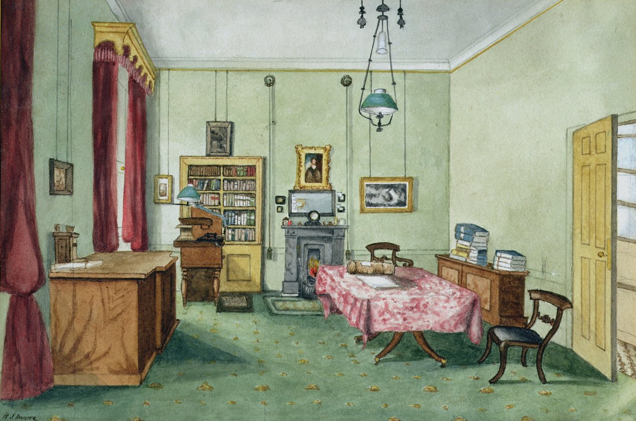 Studio di Michael Faraday al secondo piano della Royal Institution, 1850-55 da Harriet Jane Moore