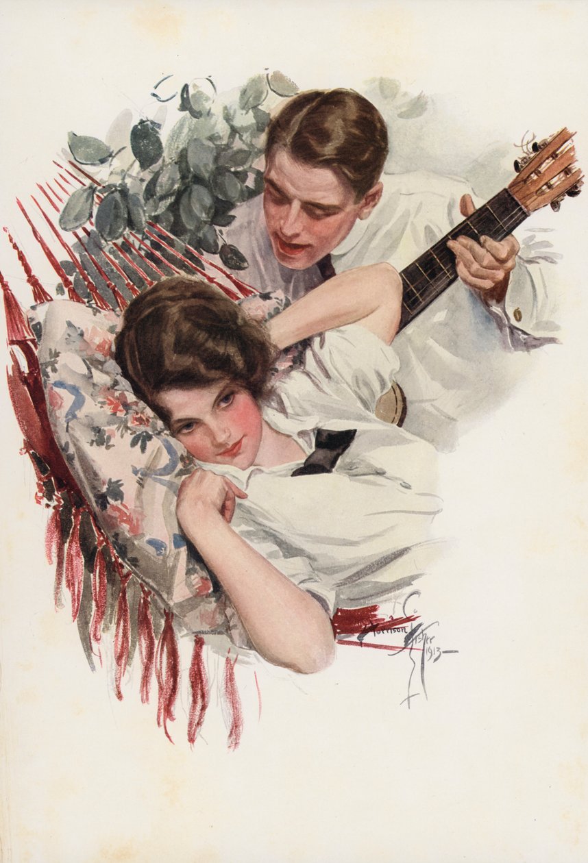 Un idillio (litografia a colori) da Harrison Fisher