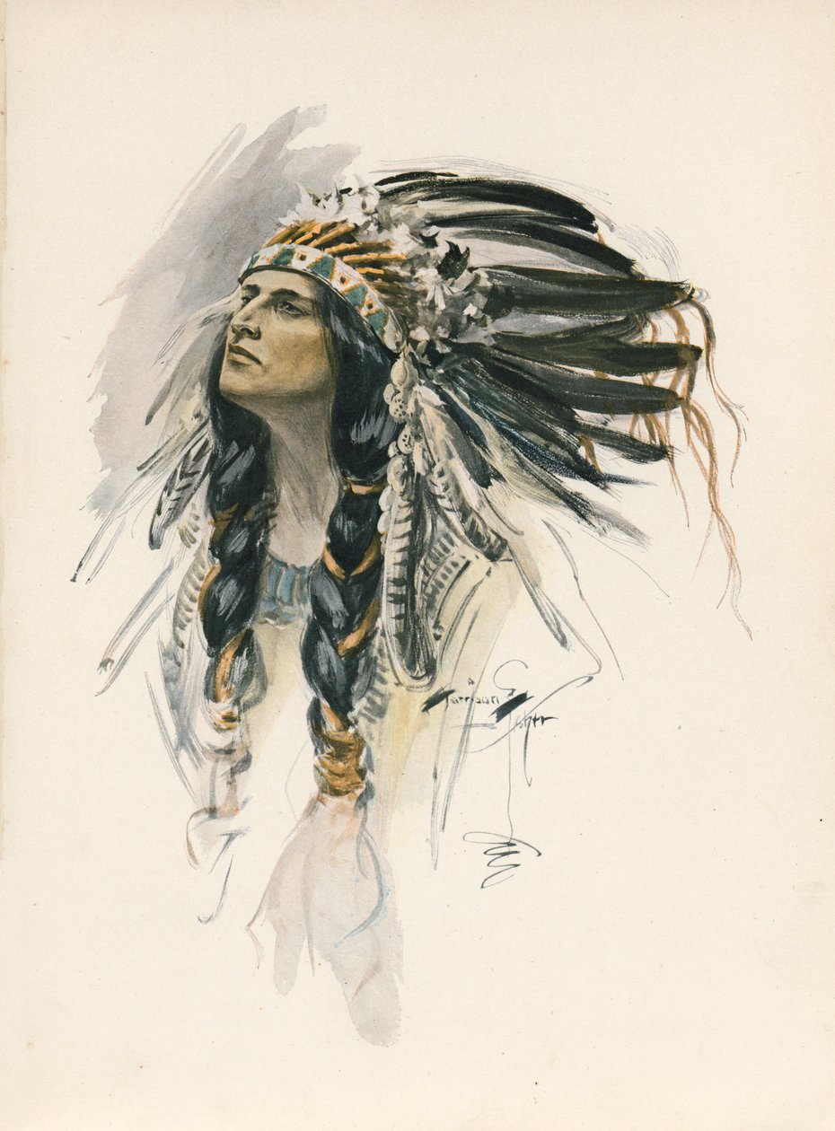 La canzone di Hiawatha di Longfellow (litografia a colori) da Harrison Fisher