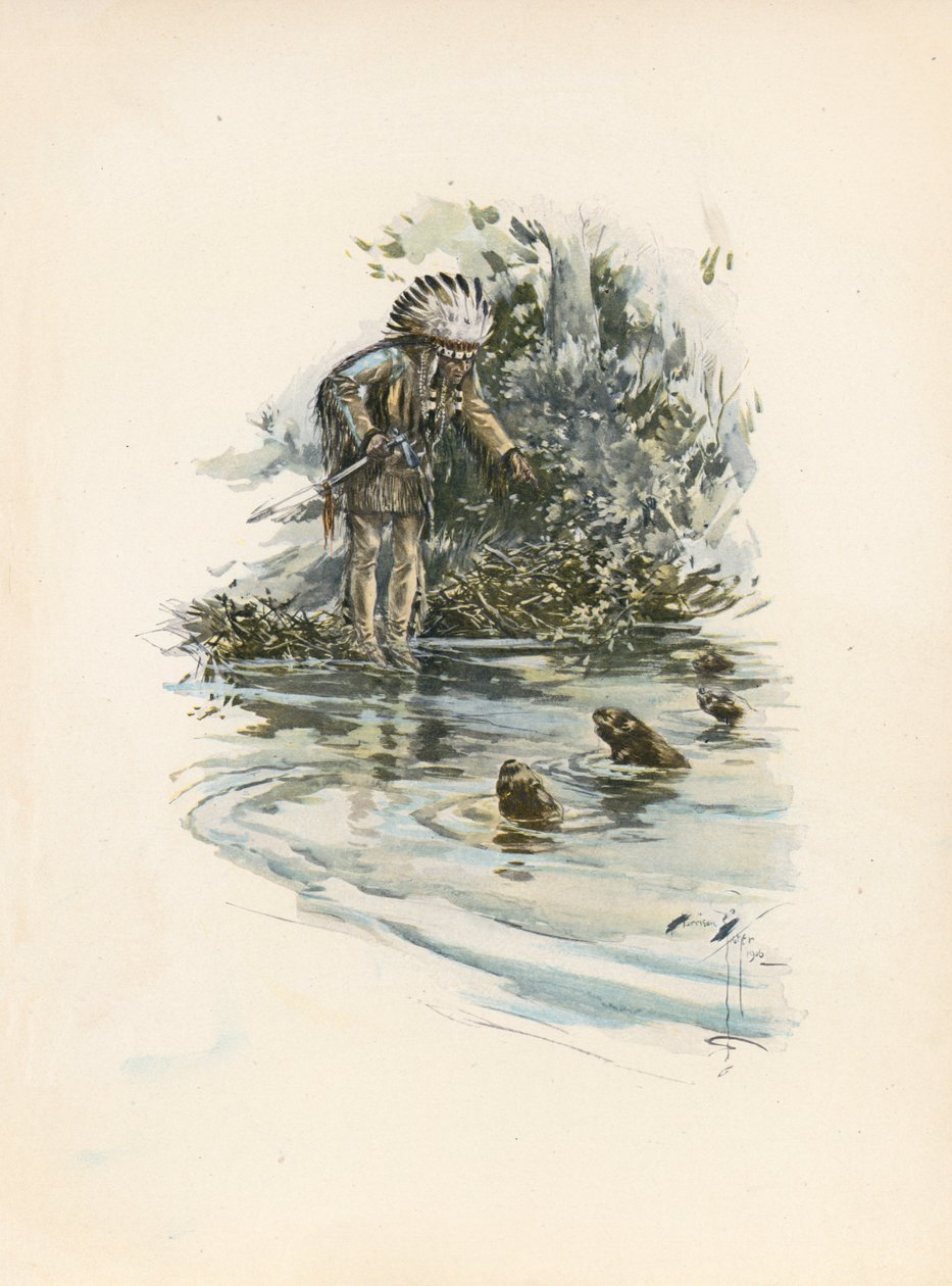 La canzone di Hiawatha di Longfellow (litografia a colori) da Harrison Fisher