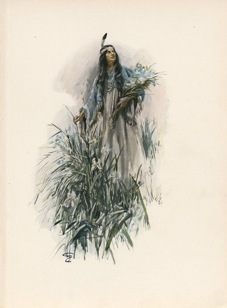 La canzone di Hiawatha di Longfellow (litografia a colori) da Harrison Fisher
