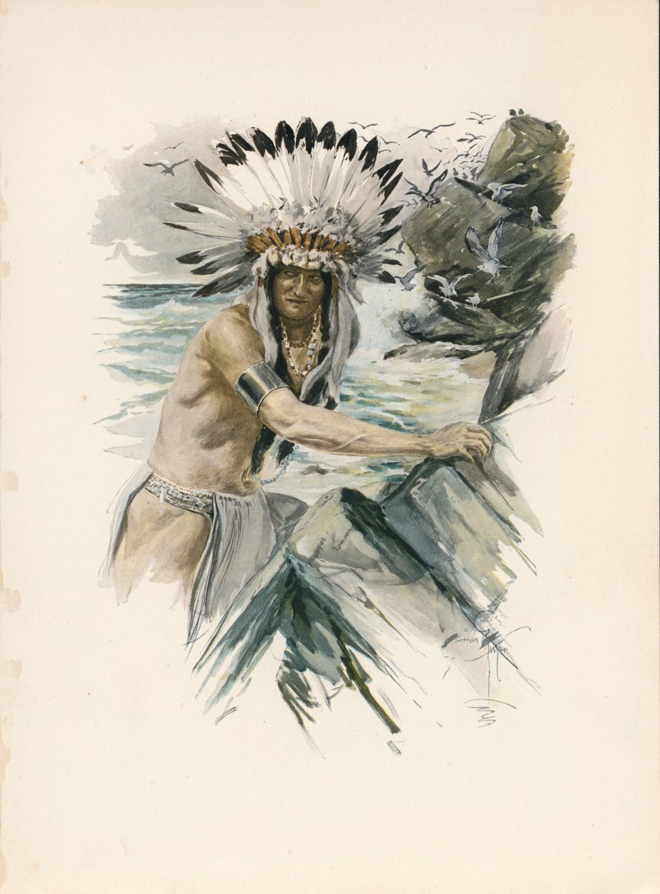 La canzone di Hiawatha di Longfellow (litografia a colori) da Harrison Fisher