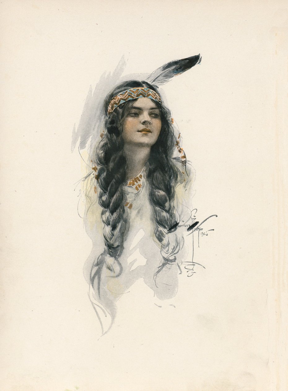 La canzone di Hiawatha di Longfellow (litografia a colori) da Harrison Fisher
