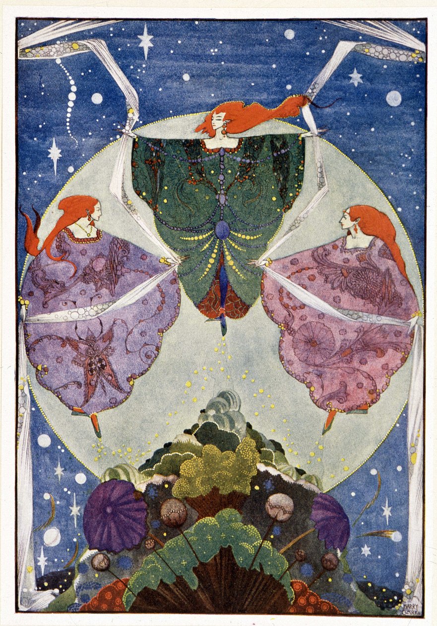 Fate: "Danzavano con scialli tessuti di nebbia e chiaro di luna": La collina degli elfi - in "Fiabe" di Hans Christian Andersen, ill. di Harry Clarke da Harry Clarke