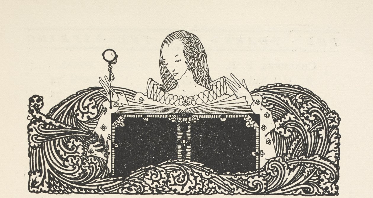 Illustrazione di una donna che legge un libro da Harry Clarke