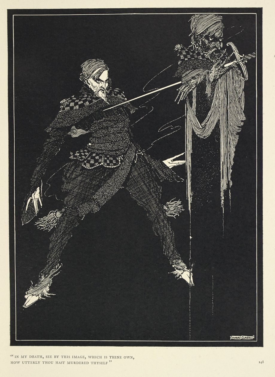 "Nella mia morte, vedi con questa immagine, che è la tua, quanto completamente ti sei ucciso". Il doppio del narratore, in "William Wilson," The Gift (1839) da Harry Clarke