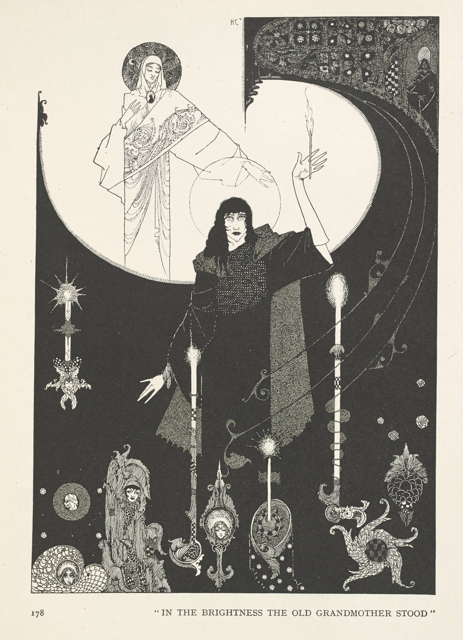 La piccola fiammiferaia. Nella luce la vecchia nonna stava in piedi. da Harry Clarke