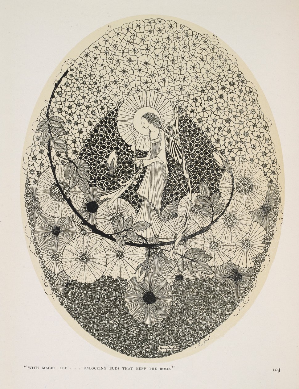 Alla primavera in arrivo. Con chiave magica... sbloccando i boccioli che tengono le rose. da Harry Clarke