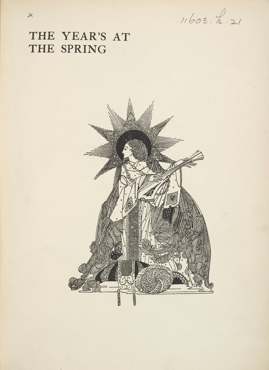 Illustrazione senza titolo. Una donna che suona uno strumento musicale da Harry Clarke