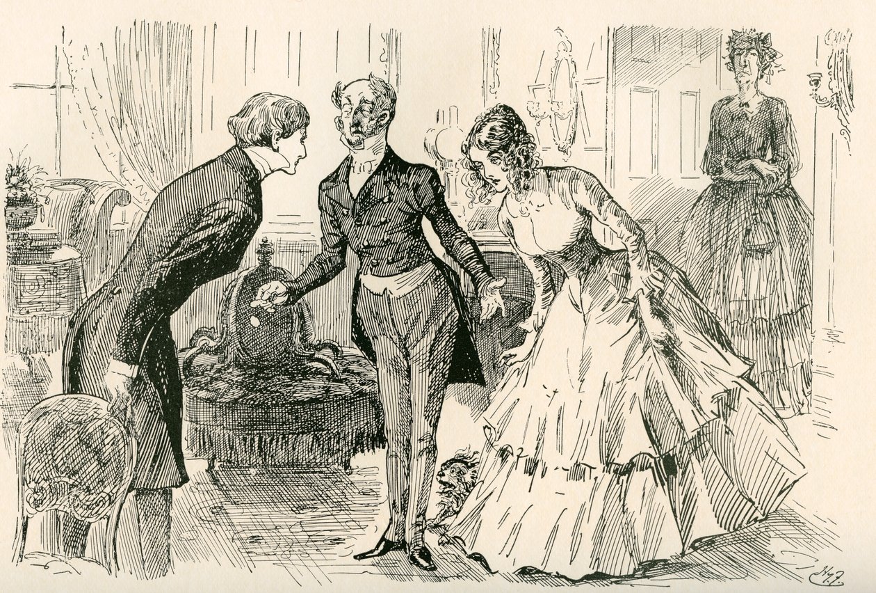 David incontra Dora e Miss Murdstone. "Mr. Copperfield, mia figlia Dora, e l