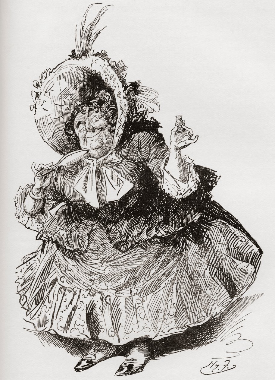 Miss Mowcher. Illustrazione di Harry Furniss per il romanzo di Charles Dickens David Copperfield, dalla The Testimonial Edition, pubblicata nel 1910. da Harry Furniss