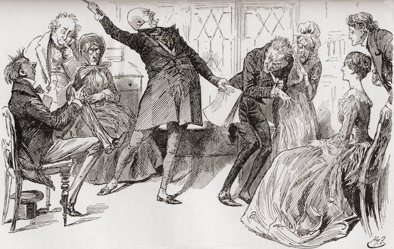 Mr. Micawber provoca la caduta di Heep da Harry Furniss