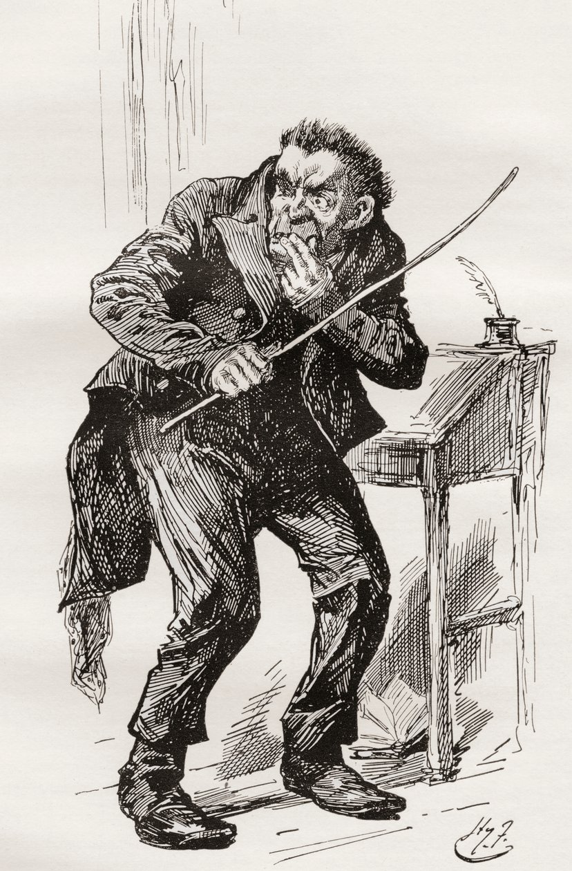 Mr. Squeers. Illustrazione di Harry Furniss per il romanzo di Charles Dickens 