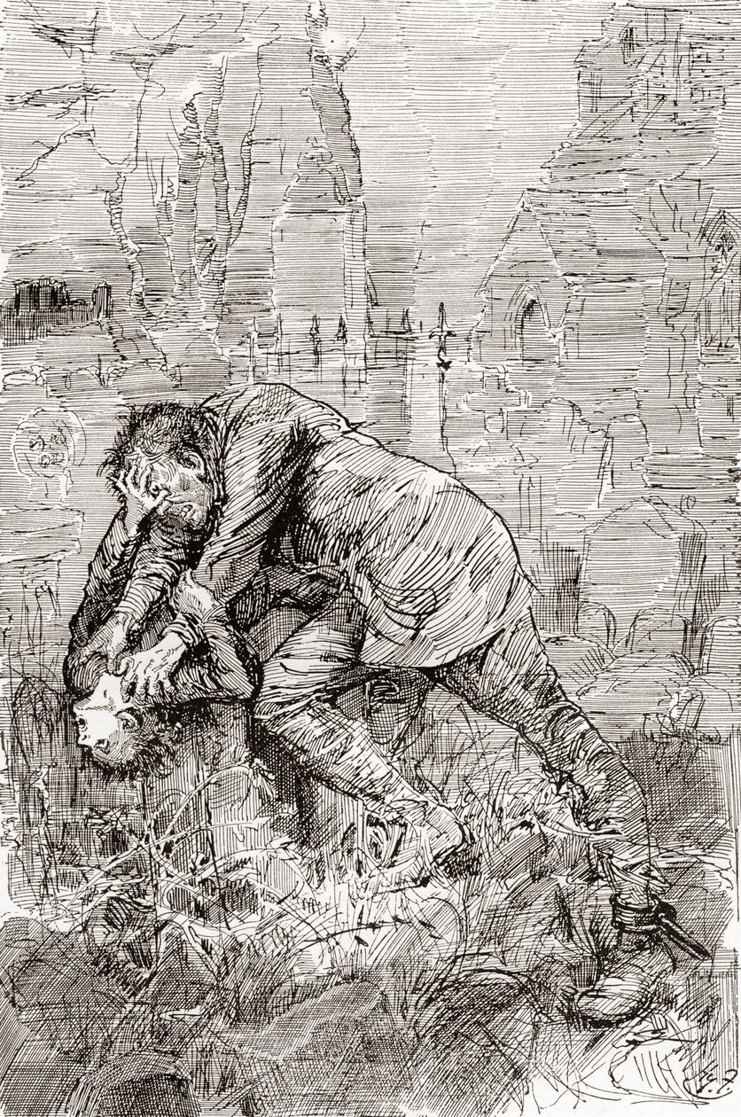 La lotta di Pip con il detenuto evaso. da Harry Furniss