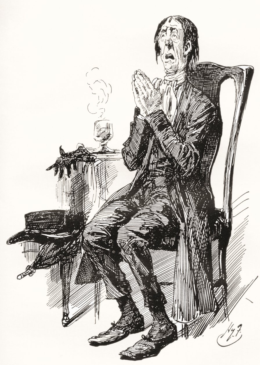 Stiggins. Illustrazione di Harry Furniss per il romanzo di Charles Dickens The Pickwick Papers, dalla The Testimonial Edition, pubblicata nel 1910. da Harry Furniss