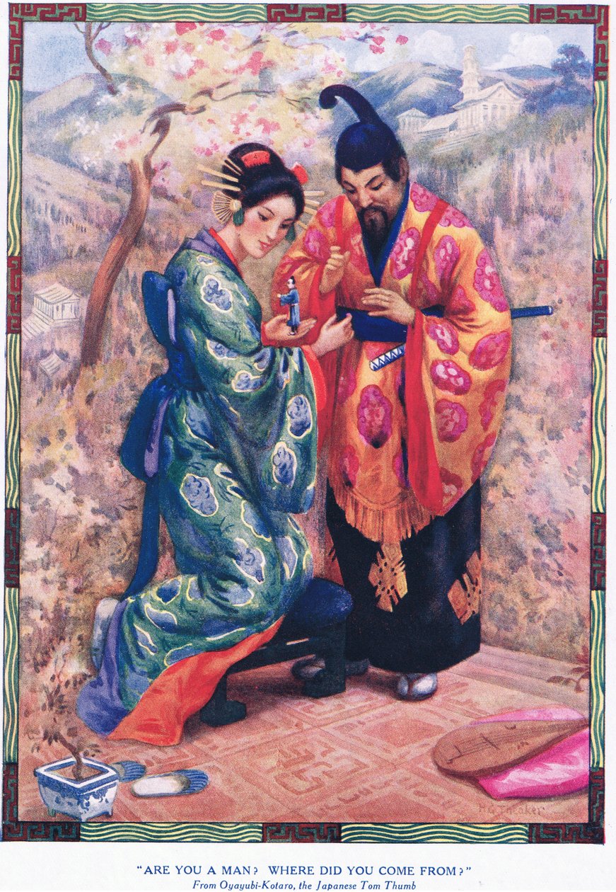 "Sei un uomo Da dove vieni" (da Oyayubi-Kotaro, il Pollicino giapponese) (litografia) da Harry George Theaker