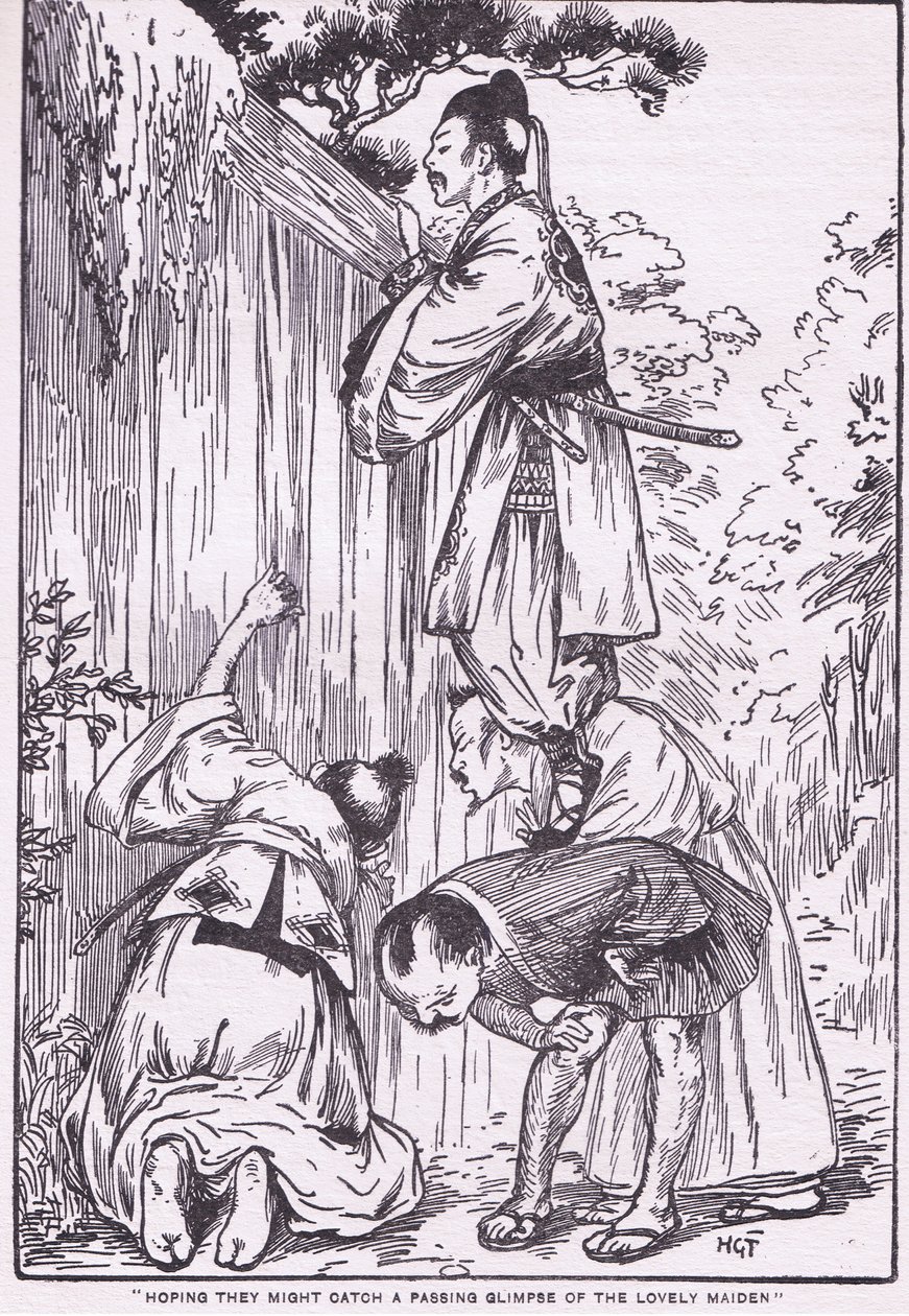 Sperando di scorgere la bella fanciulla (da Daughter of the Moon) (litografia) da Harry George Theaker
