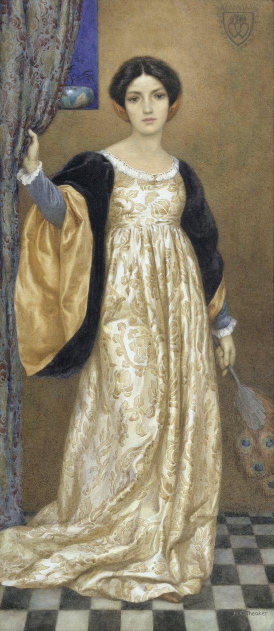 Donna in piedi, 1905 circa (acquerello e gouache su carta) da Harry George Theaker