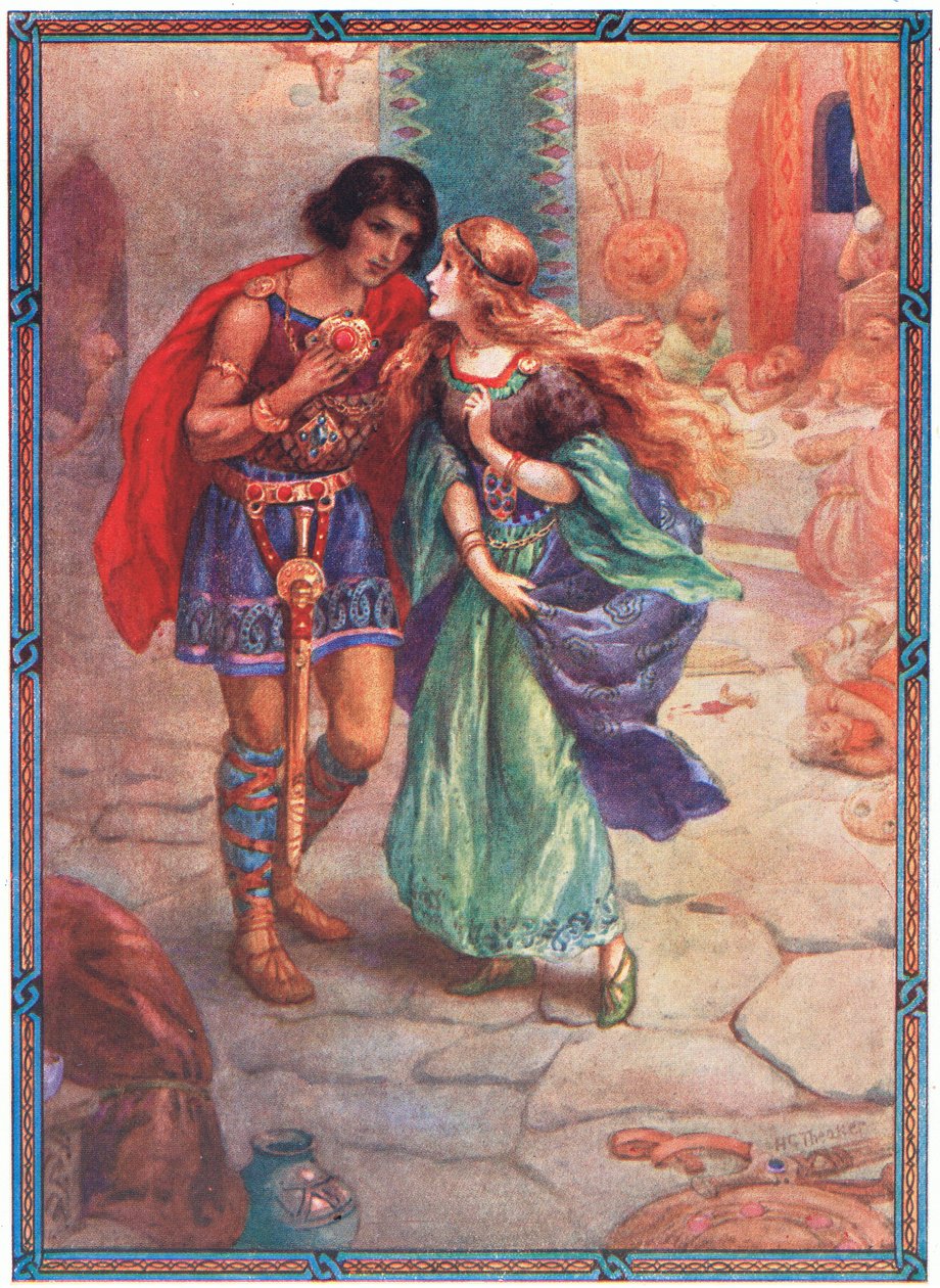 "Prendimi in moglie" (da Diarmud e Grania) (litografia a colori) da Harry George Theaker