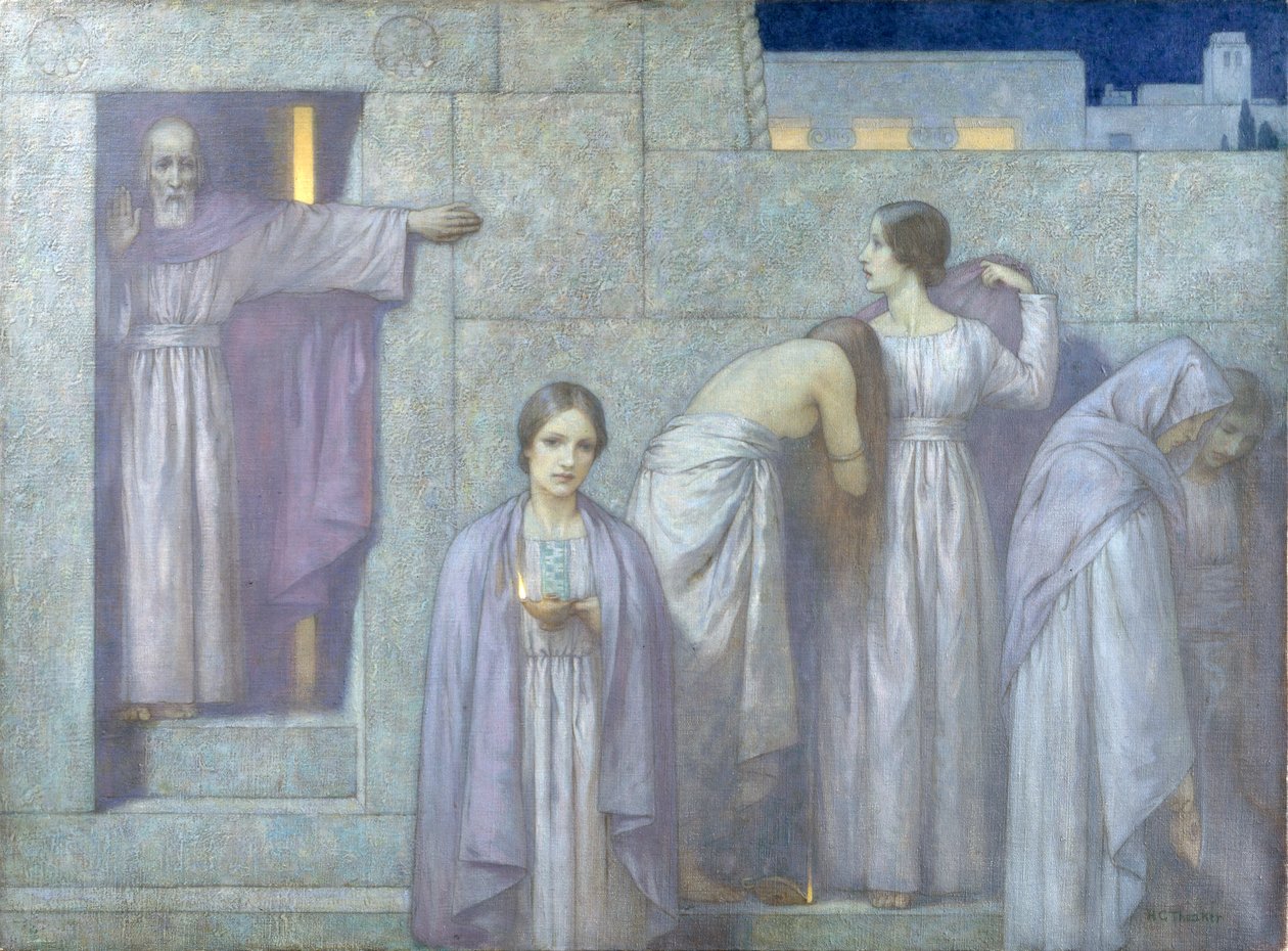 Le vergini sagge e stolte (olio su tela) da Harry George Theaker