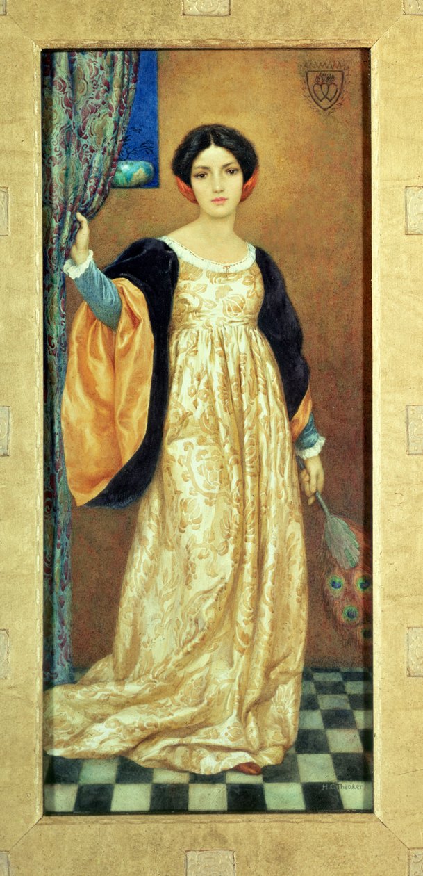 Donna con ventaglio di pavone (acquerello) da Harry George Theaker