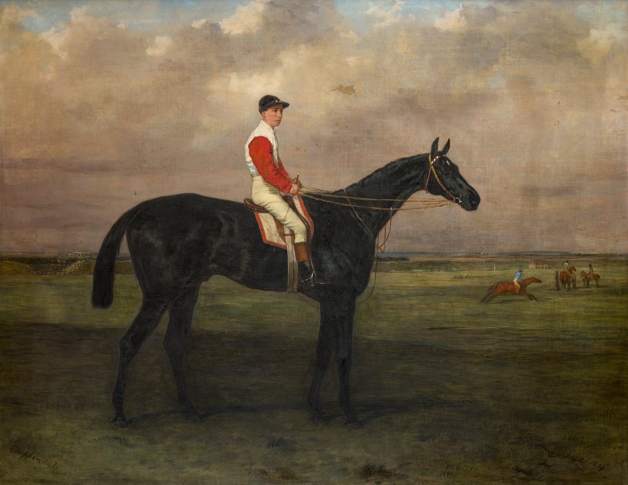 Chippendale, un cavallo da corsa con fantino al Newmarket Racecourse (c.1874) da Harry Hall