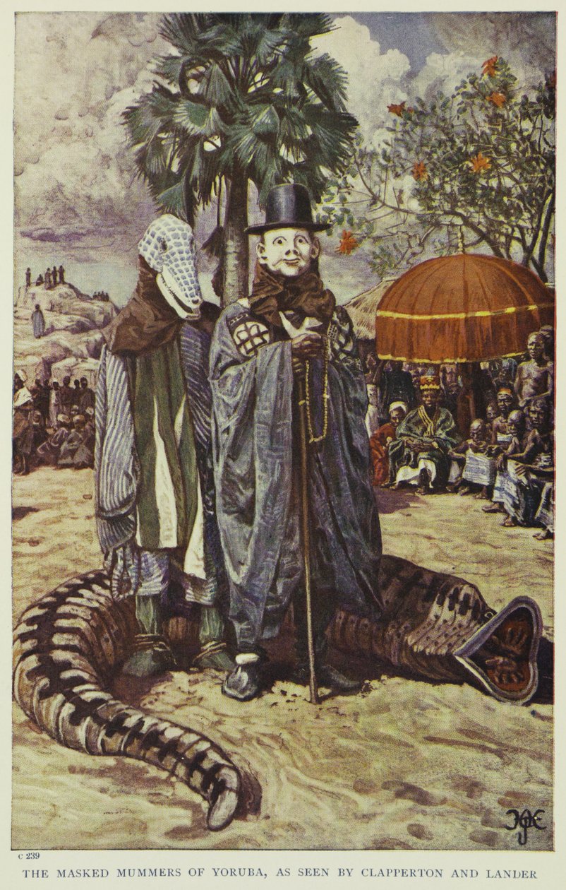 I mascherati mummers di Yoruba, come visti da Clapperton e Lander, illustrazione da "Pionieri dell