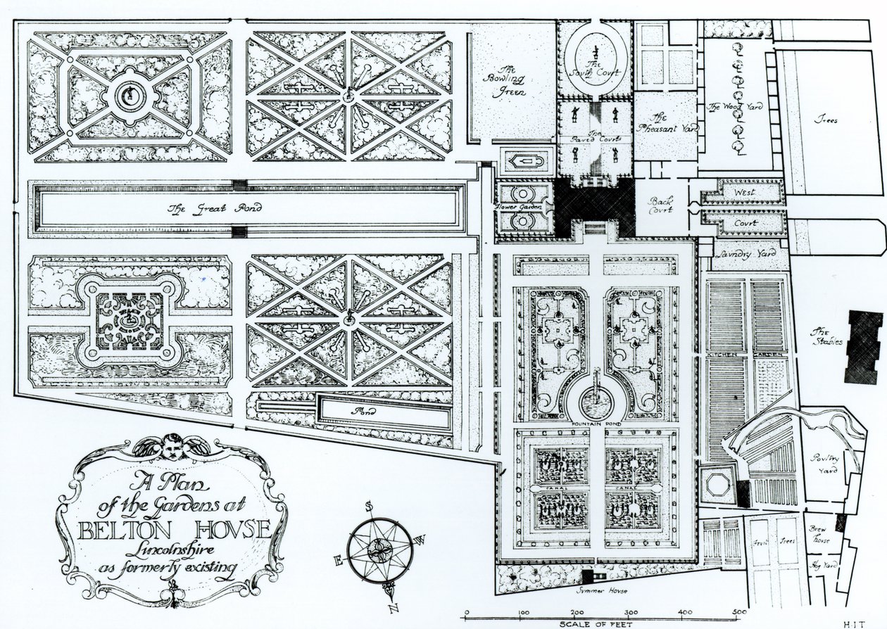 Piano dei giardini di Belton House, Lincolnshire, come esistevano in precedenza, c.1900 da Harry Inigo Triggs