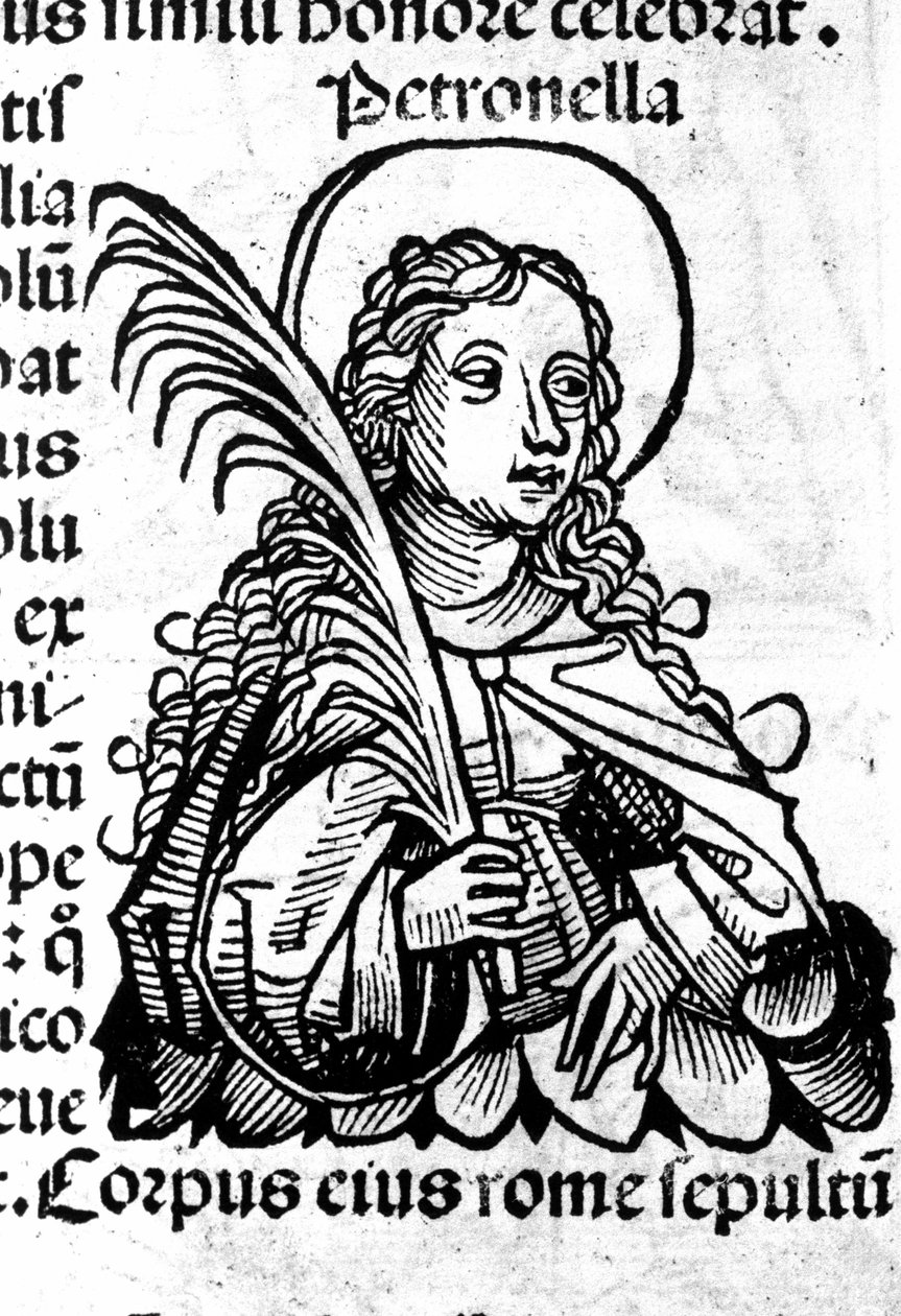 Ritratto di Santa Petronilla. Xilografia dopo le "Cronache di Norimberga" di Hartmann Schedel. Norimberga 1497 da Hartmann Schedel