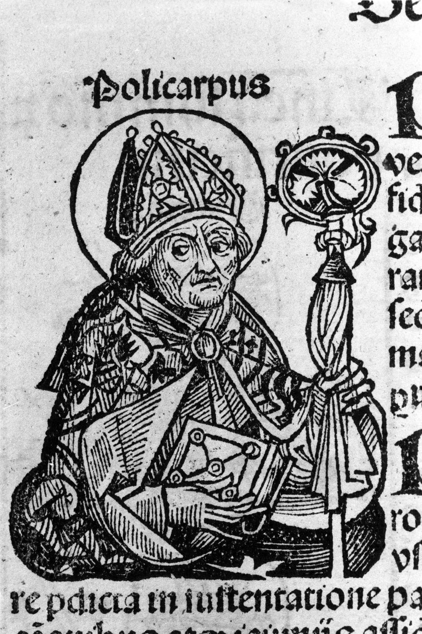 Ritratto di San Policarpo di Smirne, vescovo. Incisione dalle "Cronache di Norimberga" di Hartmann Schedel da Hartmann Schedel