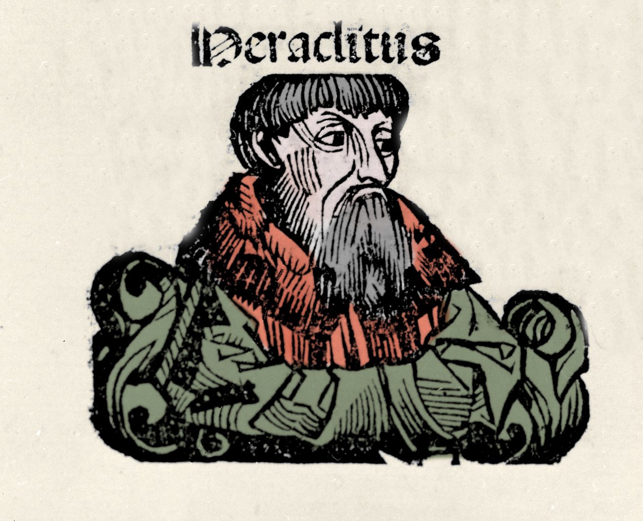 Ritratto del filosofo greco Eraclito di Efeso (576-480 a.C.). Xilografia delle "Cronache di Norimberga" di Hartmann Schedel da Hartmann Schedel