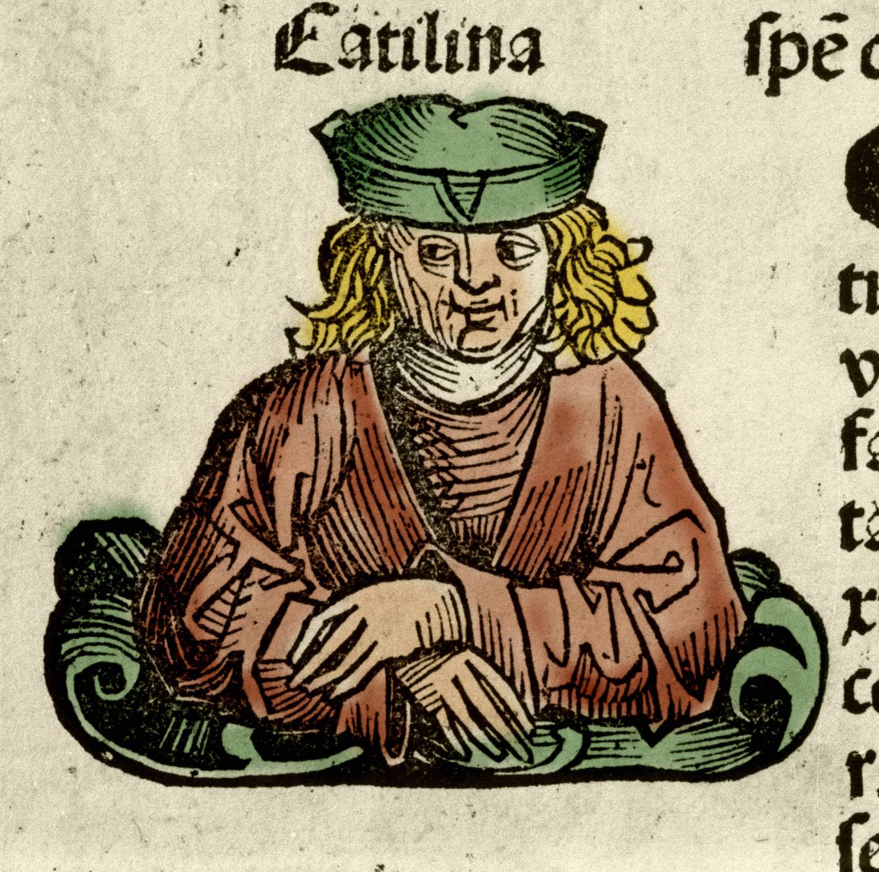 Rappresentazione di Catilina (Lucio Sergio Catilina) (108-62 a.C.), politico romano che cospirò contro il Senato. Incisione da Liber chronicarum di Hartmann Schedel da Hartmann Schedel