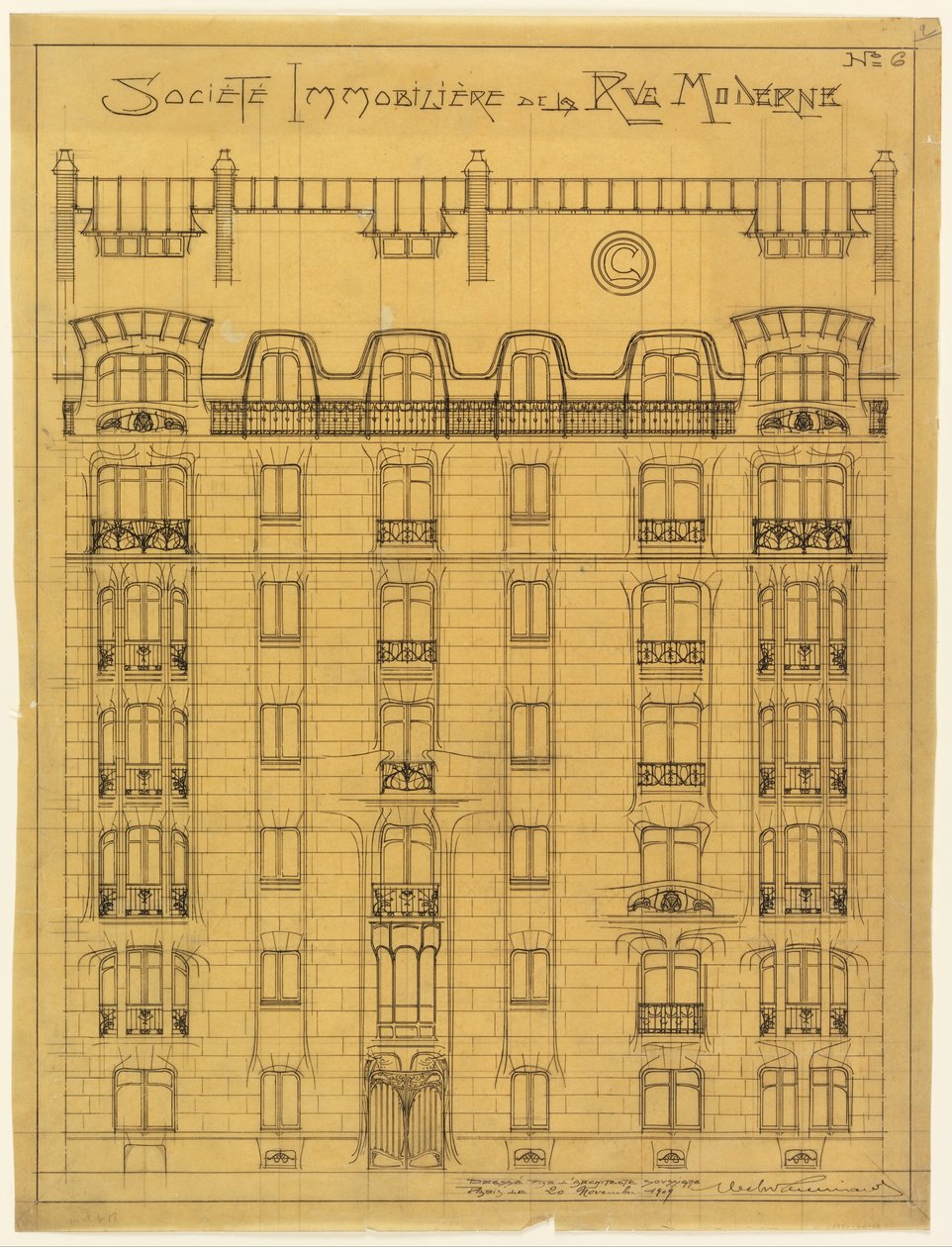 Progetto per la facciata della Société Immobilière de la Rue Modern, n. 6 da Hector Guimard