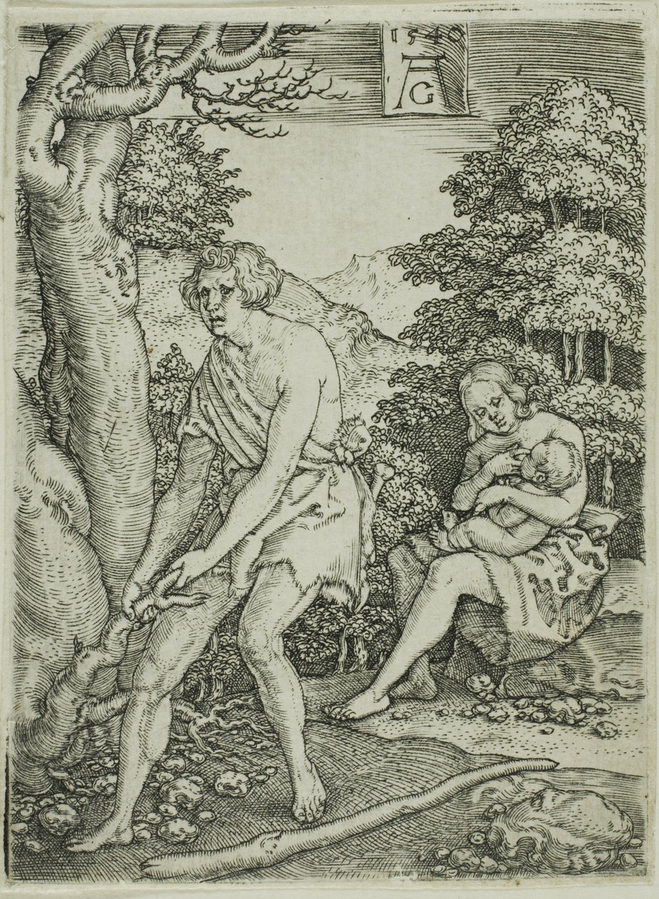 Adamo ed Eva al lavoro, dalla Storia di Adamo ed Eva da Heinrich Aldegrever