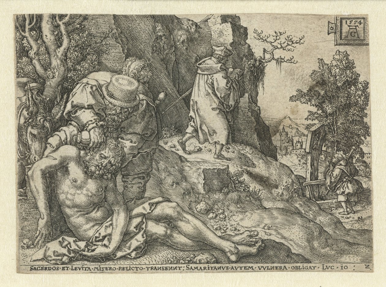 Il buon samaritano cura le ferite da Heinrich Aldegrever