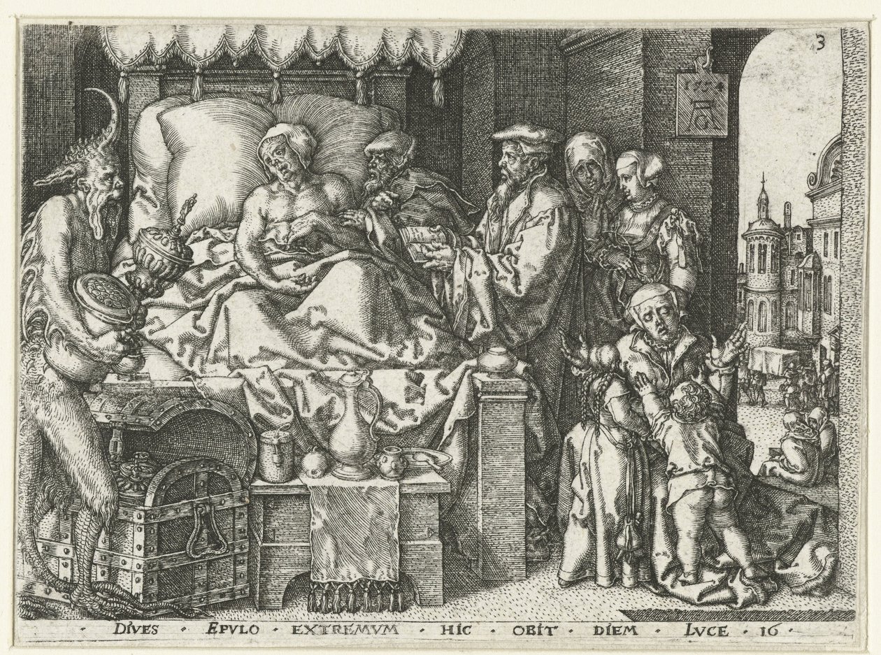 Il ricco sul letto di morte Parabola di Lazzaro e il ricco (serie) da Heinrich Aldegrever