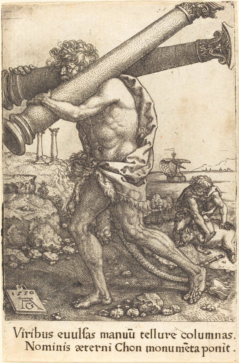 Ercole che porta le due colonne di Gaza, 1550 da Heinrich Aldegrever