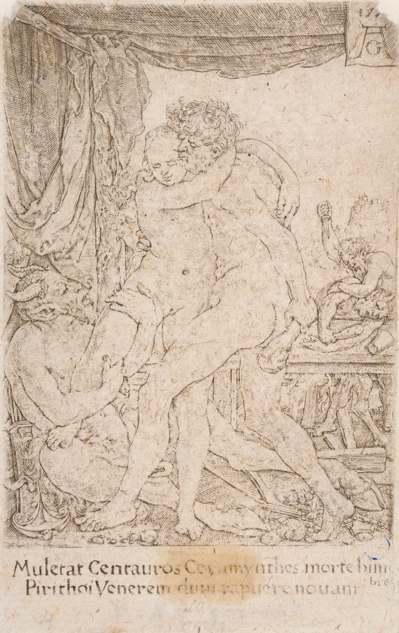 Ercole e Ippodamea, dalla serie:  Le fatiche di Ercole (10) da Heinrich Aldegrever