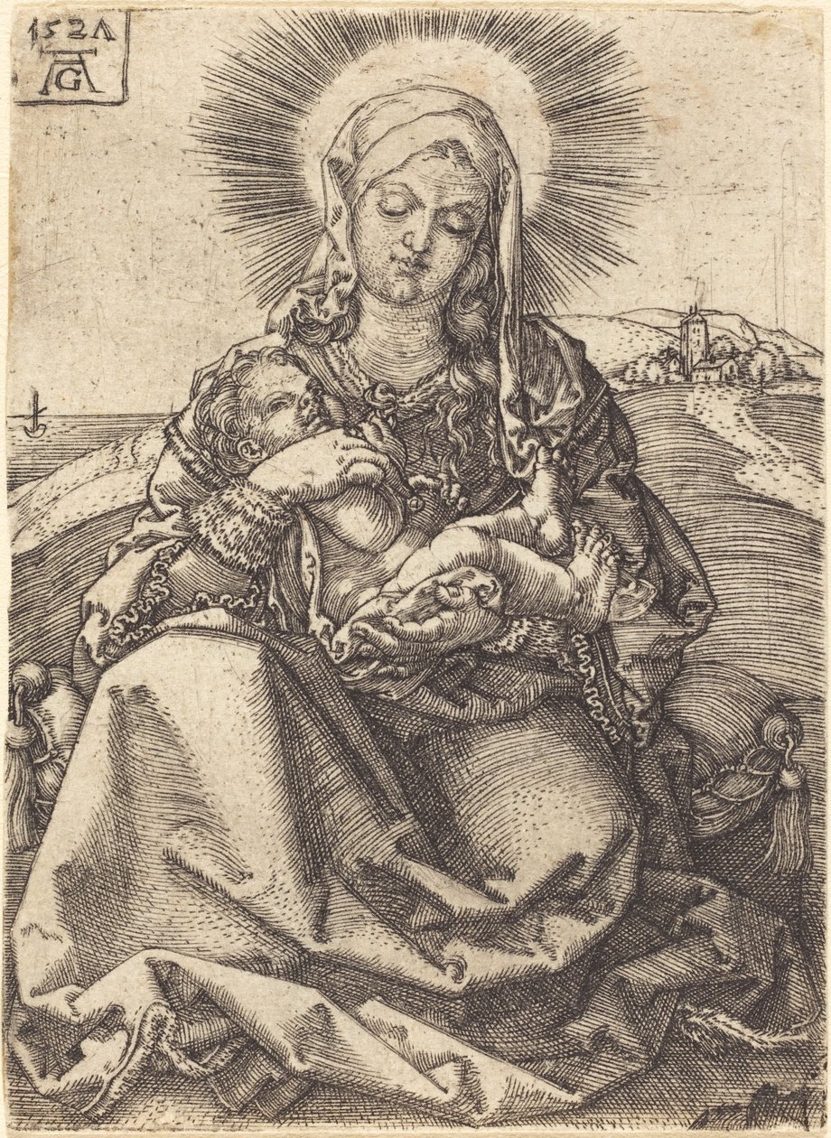Madonna in un paesaggio seduta su un cuscino da Heinrich Aldegrever