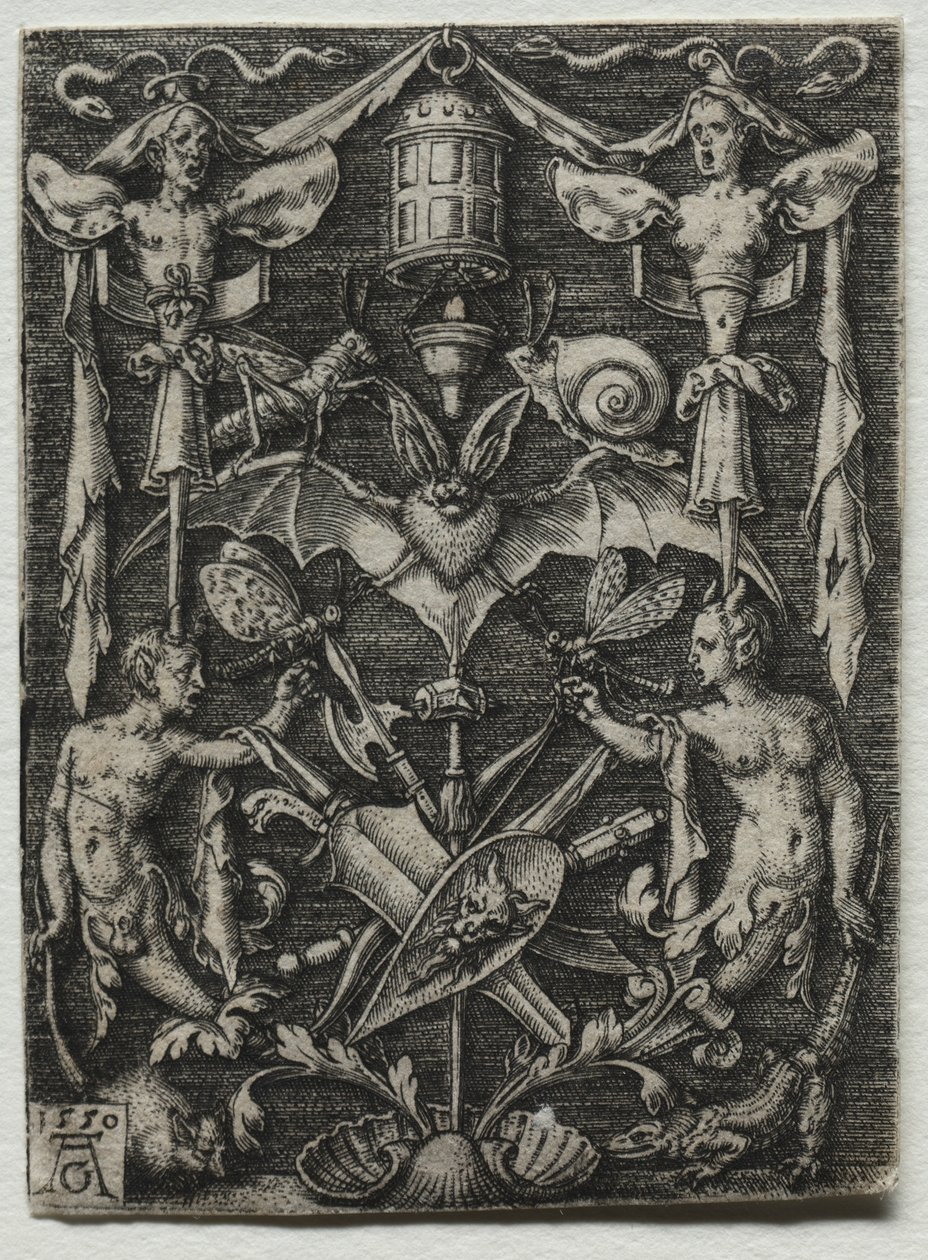 Disegno ornamentale con un pipistrello al centro, 1550 da Heinrich Aldegrever