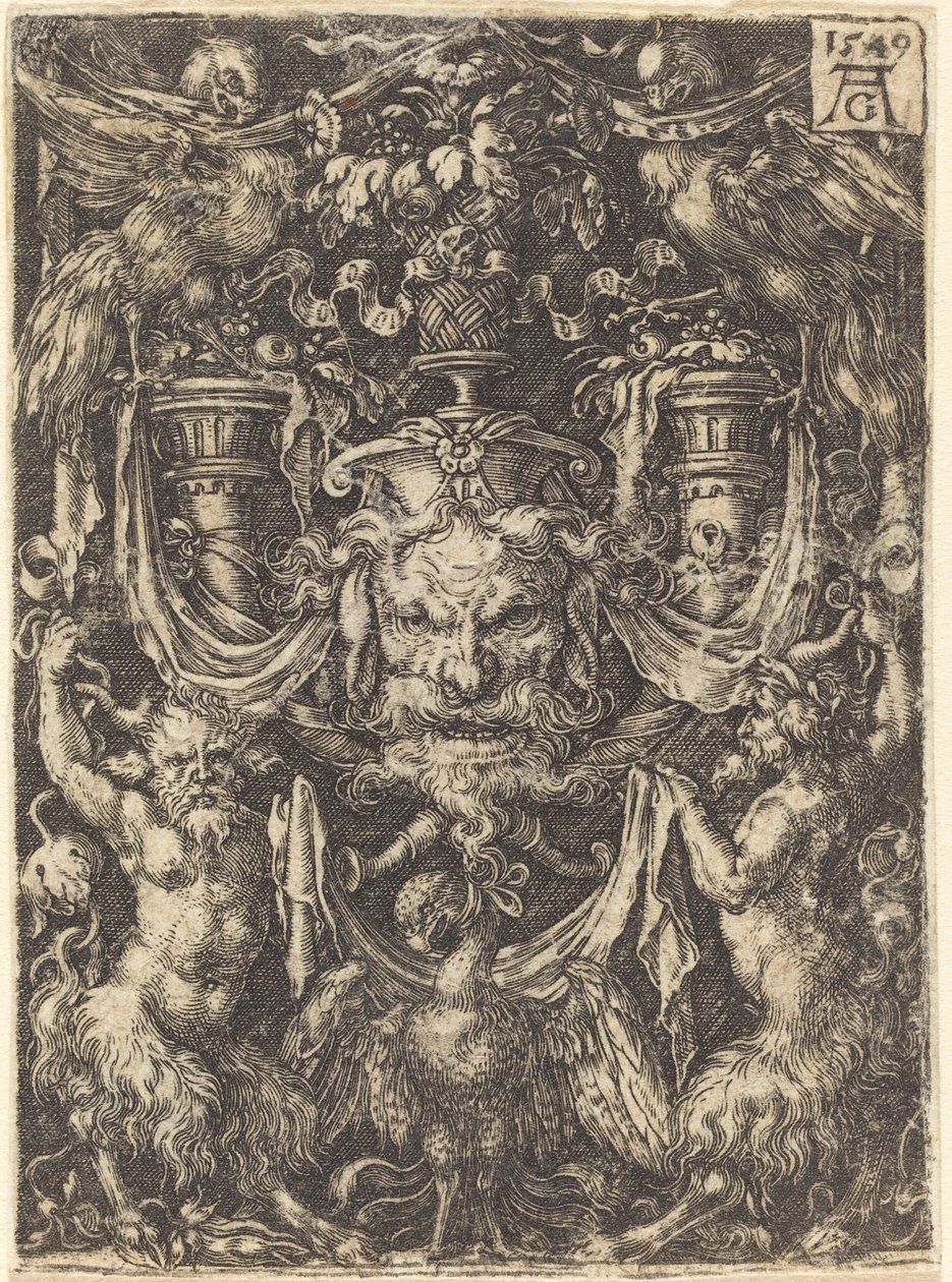 Ornamento con maschera, aquila tra satiri sotto da Heinrich Aldegrever