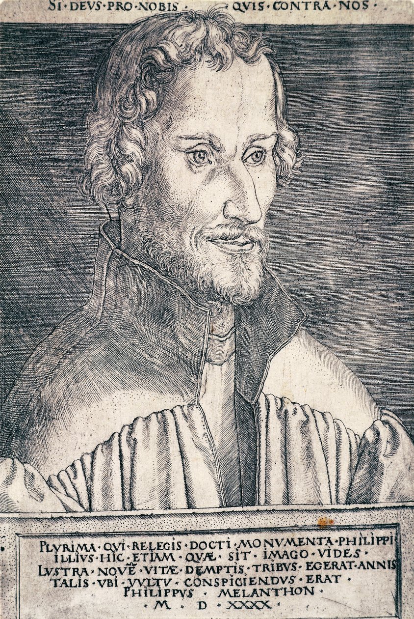 Ritratto di Filippo Melantone o Philipp Schwarzerd (1497-1560), umanista e teologo tedesco, incisione di Heinrich Aldegrever (1502-ca 1561) da Heinrich Aldegrever