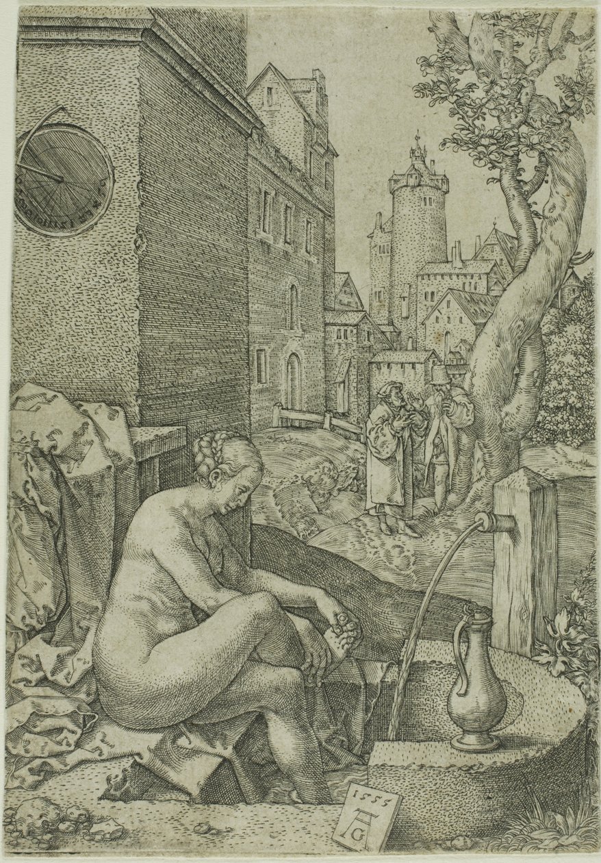 Susanna sorpresa dagli anziani, da La storia di Susanna da Heinrich Aldegrever