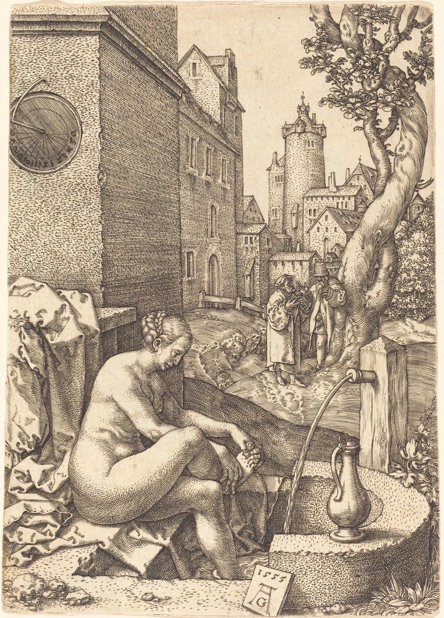 Susanna sorpresa dai due anziani, 1555 da Heinrich Aldegrever