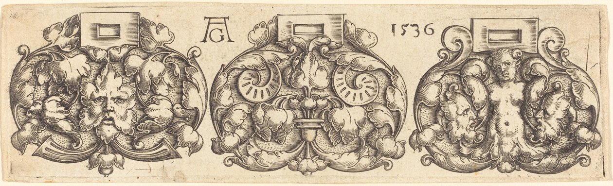 Tre fibbie di cinture affiancate, 1536 da Heinrich Aldegrever