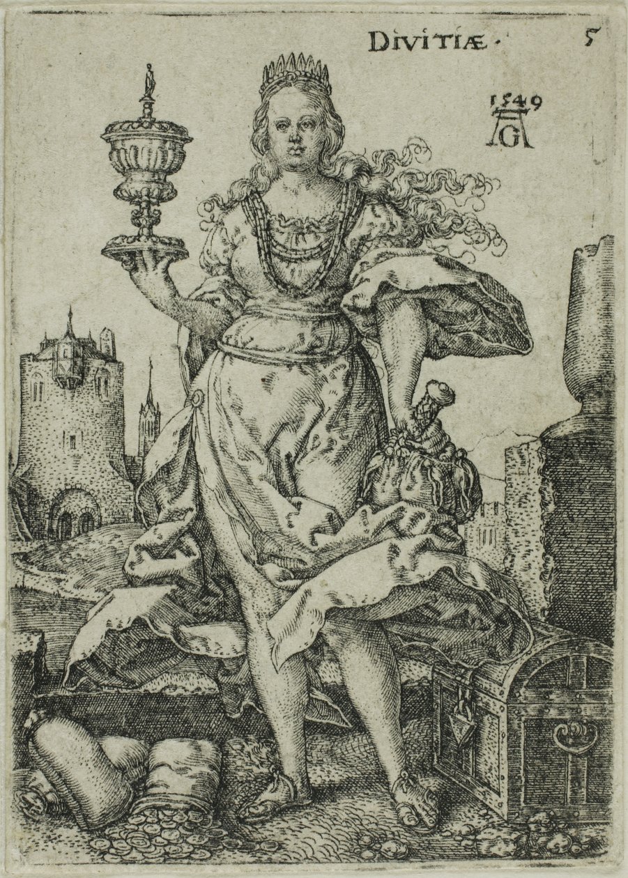 Ricchezza, tavola cinque da Virtù e Vizi da Heinrich Aldegrever