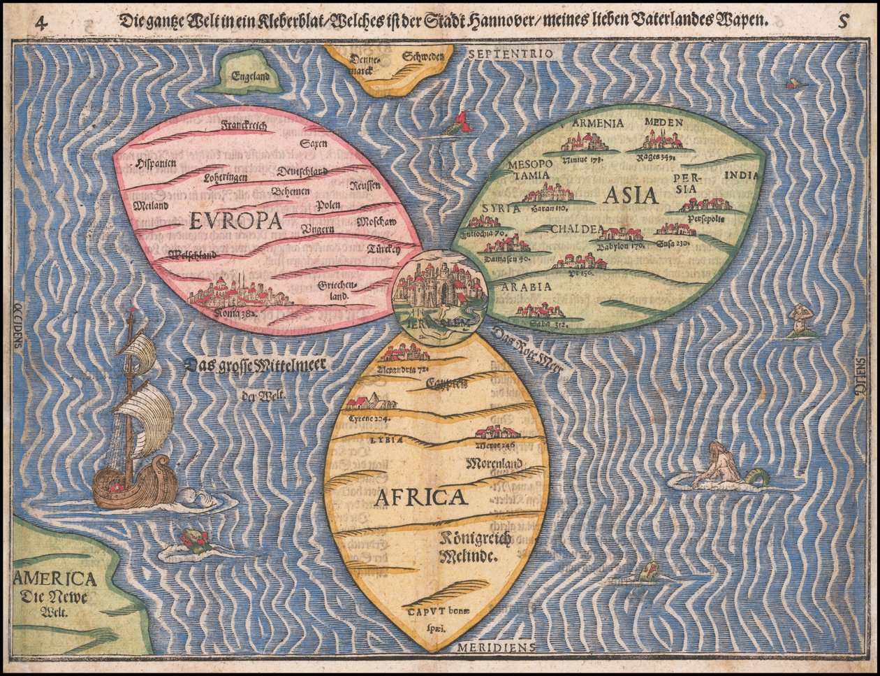Mappa del mondo a quadrifoglio del 1581 di Heinrich Buenting da Heinrich Bünting