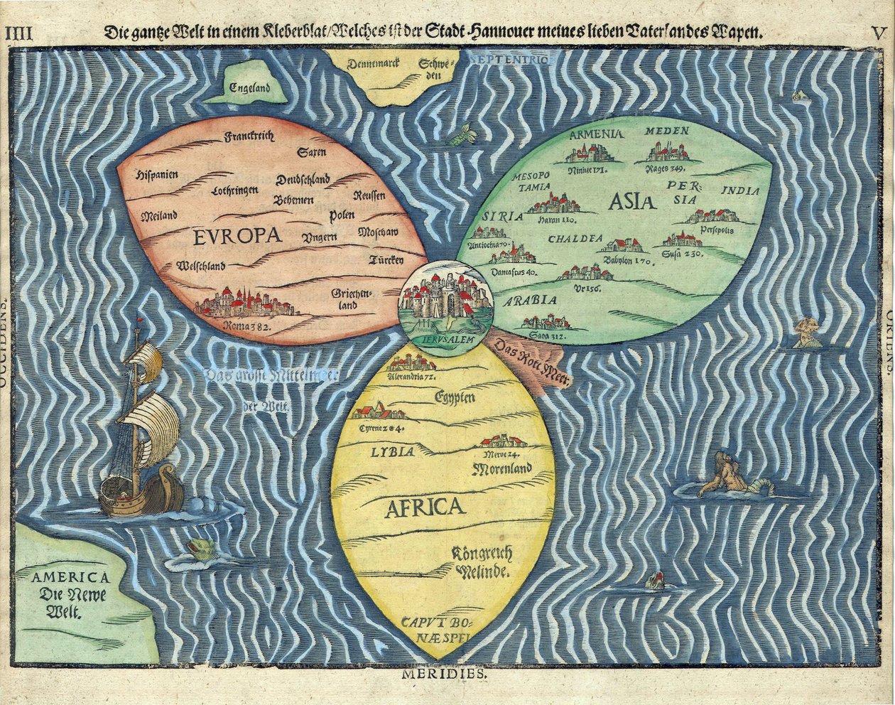 I tre continenti con Gerusalemme al centro del mondo da Heinrich Buntig
